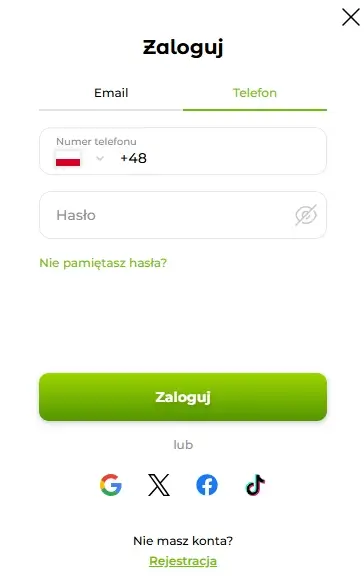 formularz logowania do Casino Verde druga opcja