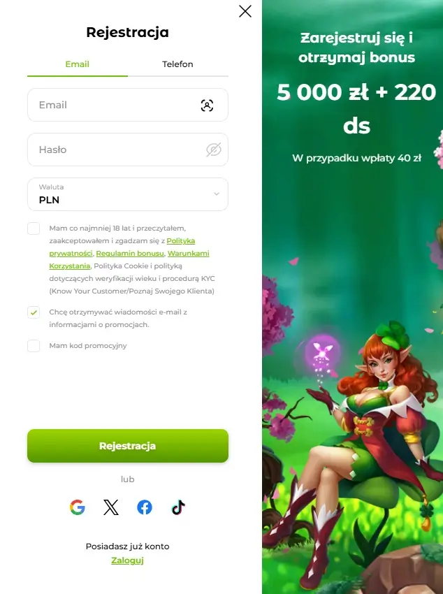 formularz rejestracyjny Casino Verde