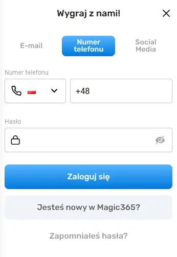 formularz logowania do Casino Magic365 druga opcja