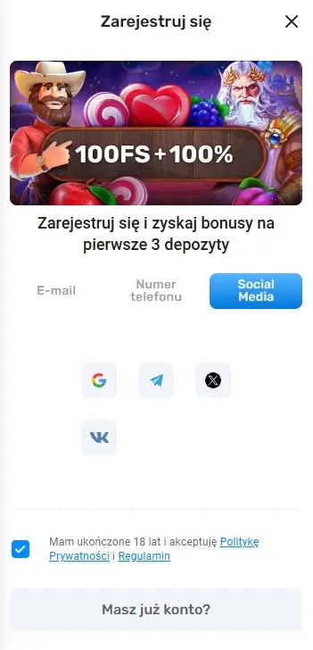 formularz rejestracyjny Casino Magic365 trzecia opcja