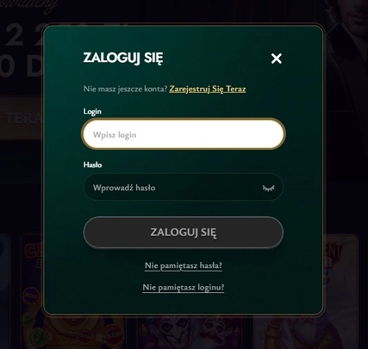 Formularz logowania do Cashed Casino